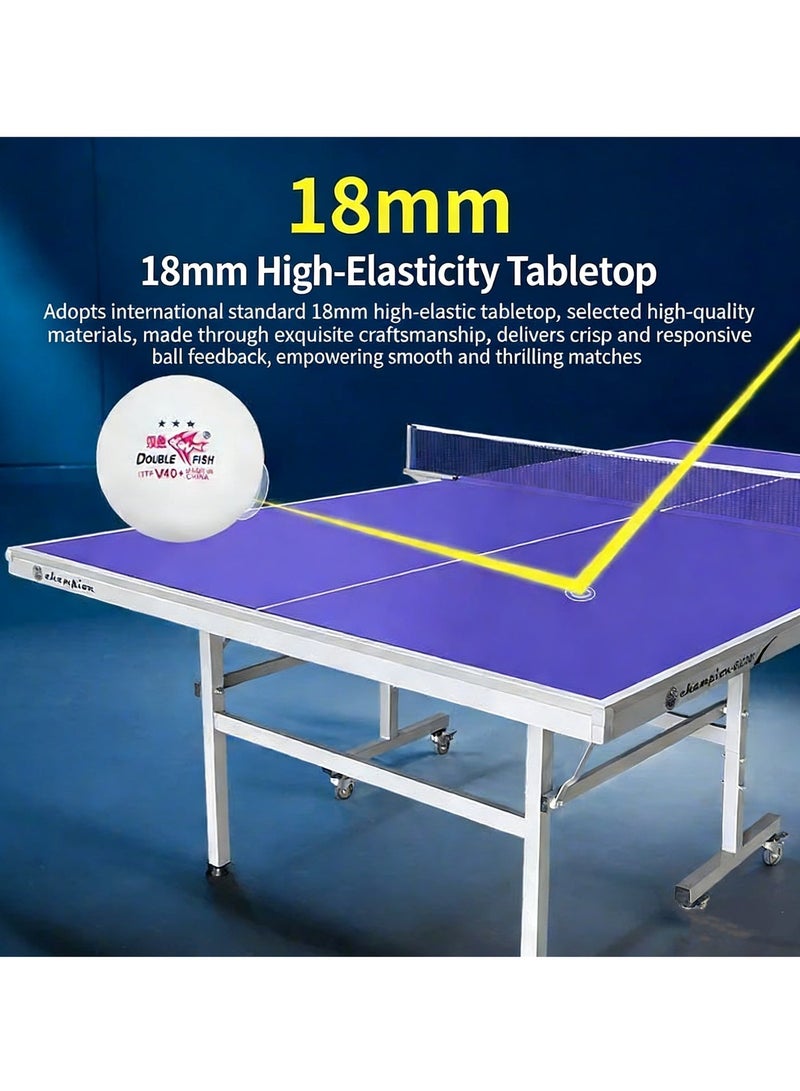 Double Fish GJ2001 18mm High Density Foldable Table Tennis Table with Wheels, Professional Competition & Home Training, Includes Net & Accessories - Image 4